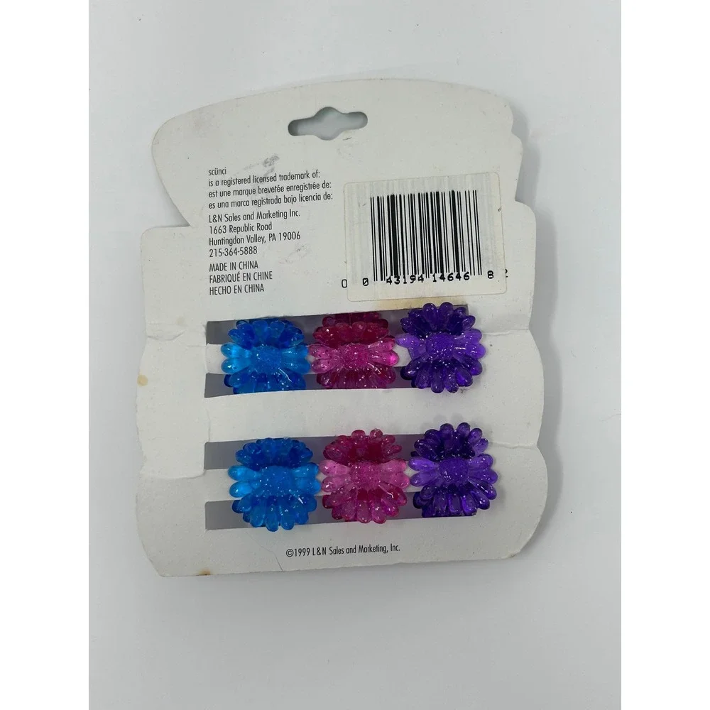 Vintage 1999 Scunci Kids Flower Hair Clips‎ 6pc Glitter Daisy Purple Pink NOS